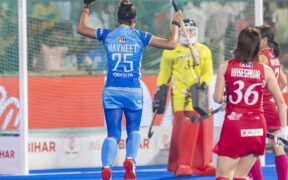 Navneet Kaur scoring against Japan