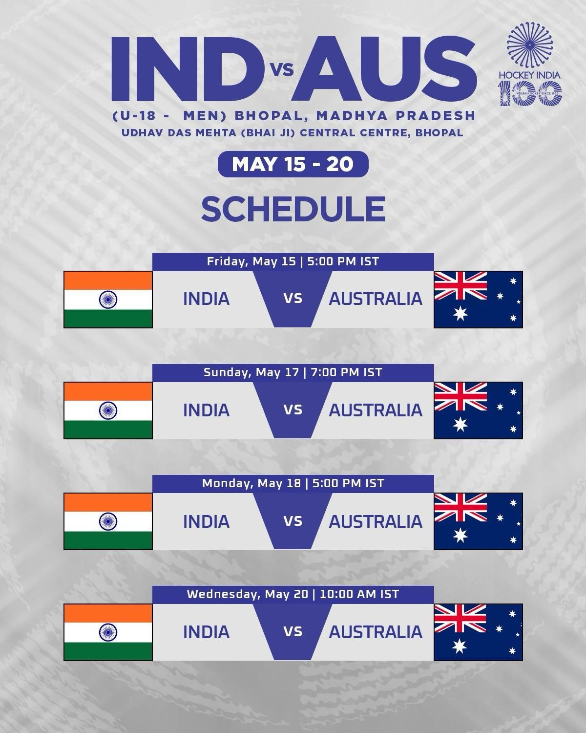 U 18 vs Australia Fixture 